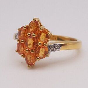 Natural Orange & White Sapphire Sterling Silver Ring w/ Gold Overlay (Appraised)